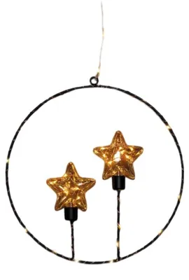 Productafbeelding van Cirkel met twee sterlampjes 42led classic op batterij met timer ip20 3x28x29 cm zwart Anna's Collection