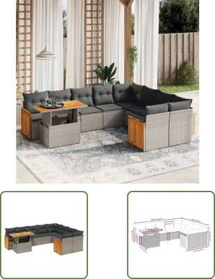 Produktbild von The Living Store 10-tlg. Garten-Sofagarnitur mit Kissen Grau Poly Rattan