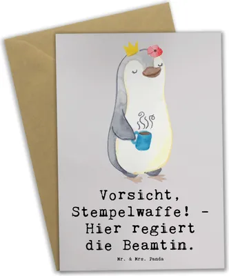 Produktbild von Mr. & Mrs. Panda Klappkarte Beamtin Stempelwaffe - Grau Pastell - Geschenk, Anerkennung, Beruf, Freundin, Präzision, Kollegin, Berufsalltag, Kundendienst, Berufsprodukte
