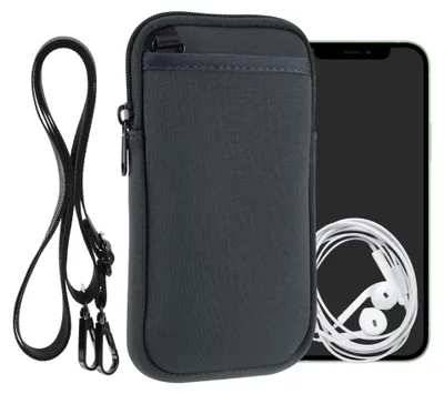 Produktbild von kwmobile Handy Tasche zum Umhängen für XXL - 7" - Hülle mit Band - Neopren Cover mit Reißverschluss - 17,7 x 8,5 cm - Necklace Case in Dunkelgrau