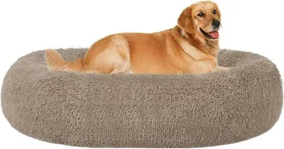 Produktbild von Runder, orthopädischer Hundebett und Katzenkorb – Kuschelig und waschbar – 100 cm – Kamelbraun