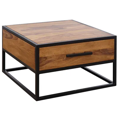 Produktbild von WOHNLING Couchtisch WL5.623 Massivholz / Metall Sofatisch 65x38x65cm Wohnzimmertisch Sheesham Stubentisch Industrial Braun Designer Holztisch