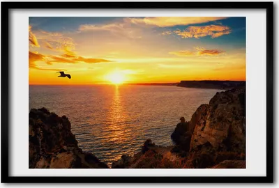 Produktbild von Bild 60x40 MDF-Rahmen, Wandkunst Sonnenuntergang Meer