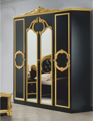Immagine prodotto di Casa Padrino armadio barocco per camera da letto nero / oro 177 cm - Mobili barocchi per camera da letto