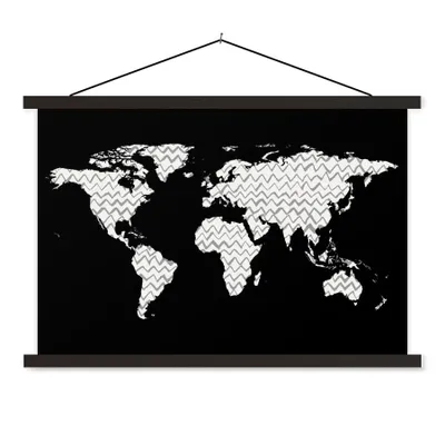 Produktbild von MuchoWow® Textilposter Weltkarte - Weiß - Grau 120x80 cm mit schwarzem Rahmen - Wanddeko