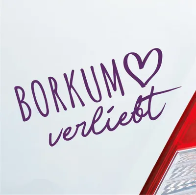 Produktbild von Auto Aufkleber Borkum verliebt Herz Insel Nordsee Liebe Car 19x9 cm Lila Sticker Heckscheibenaufkleber
