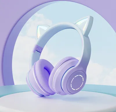 Produktbild von 360Home Bluetooth Kopfhörer Gaming Kopfhörer mit Beleuchtung Katzenohren Over Ear Kopfhörer Kinder Geschenk Lila