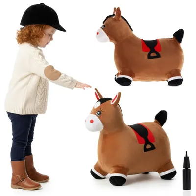 Immagine prodotto di Animali gonfiabili SUN BABY da 1 anno con pompa giocattolo gonfiabile in gomma di alta qualità e resistente peluche marrone pony