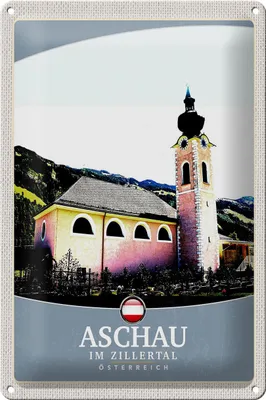 Produktbild von Blechschild Reise 20x30cm Aschau im Zillertal Österreich Kirche