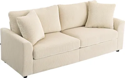Produktbild von 3-Sitzer-Sofa mit Zierkissen, Cordsofa für Wohnzimmer, Schlafzimmer, 212 cm breit, Cremeweiß