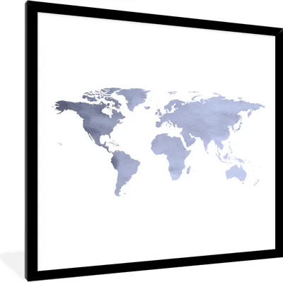Produktbild von MuchoWow® MuchoWow® Gerahmtes Poster Weltkarte - Silber - Weiß 40x40 cm - Poster mit zchwarzem Bilderrahmen - Mit Rahmen - Wanddekoration Schlafzimmer