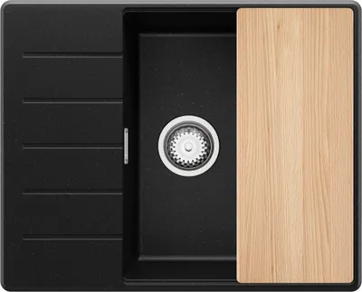 Produktbild von PRIMAGRAN Spülbecken Schwarz Metallic 62x50cm, Granitspüle 1 Becken + Ablauf-Set + Schneidebrett, Küchenspüle ab 50er Unterschrank - Kopenhagen