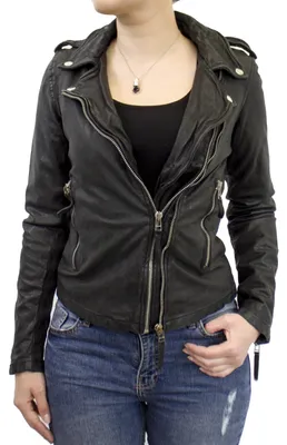 Image de Veste de moto en cuir pour femme 513 – noir / 2XL