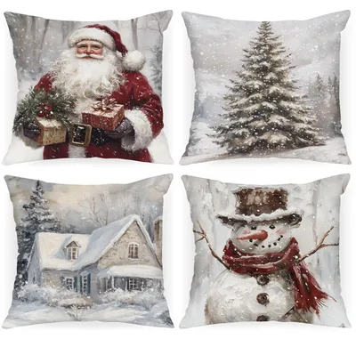 Kissenbezüge 40x40 cm, 4er-Set, Weihnachtsmotive