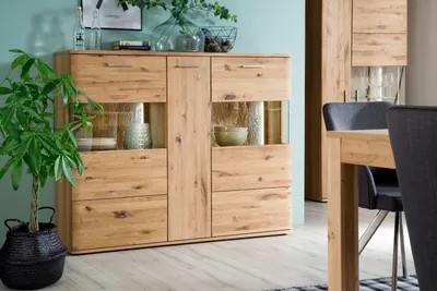 Produktbild von Highboard groß Santori | Eiche Bianco | ohne Beleuchtung