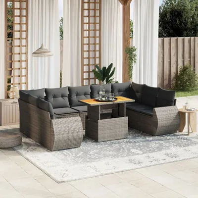 Produktbild von Möbel 10-tlg. Garten-Sofagarnitur mit Kissen Grau Poly Rattan - Sitzgruppe 3272341