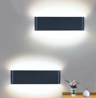 Immagine prodotto di 2X Moderna lampada da parete a led per interni nero, su e giù lampada da parete a led 40cm 12w, lampada da parete per soggiorno camera da letto parete corridoio, luce bianca