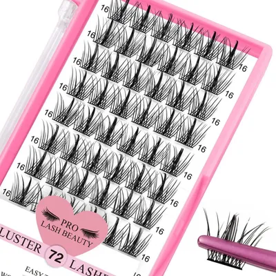 Immagine prodotto di Ciglia a ciuffetti fai da te, con striscia ultra-sottile, 16 mm, 72 pezzi