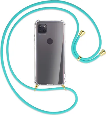 Produktbild von Handykette Backcover-Schutzhülle mit Band (Metall goldfarben) für Motorola Moto G 5G - türkis