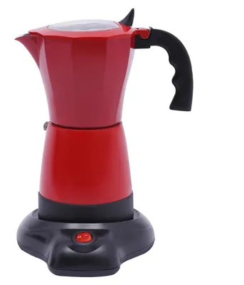 Produktbild von Elektrische Kaffeekanne - Espresso Mokkakocher - 300 ml - 480 W 220 V EU-Stecker - 2,5 bar Druck - 1–6 Tassen - 360° drehbare Basis - Rot