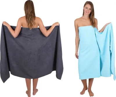 Produktbild von Betz 2 Stück XXL Badetücher 100 x 200 cm PALERMO  Saunatuch 100% Baumwolle  Farbe: anthrazit / türkis