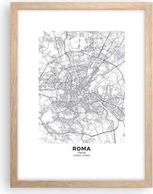 Produktbild von Gerahmtes Poster - Rahmen in heller Eiche - Stadt Karte Rom - 30x40 cm - Wand Bild - Wanddeko - Wandbilder - Kunstposter - Wandposter - Bilderrahmen - Bilder - Kunstdruck - P2NPA30x40-4682