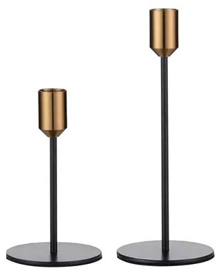 Produktbild von 2 Stück Metall-Kerzenhalter, schlichtes modernes Design, antikes Schwarz, Kerzenständer, Dekoration für Zuhause, Hochzeit