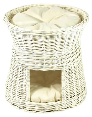 Productafbeelding van Handgeweven Wicker Honden- en Kattenbed met Kussen, Beige