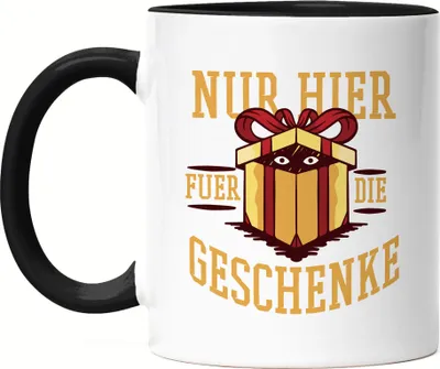 Produktbild von Nur für die Geschenke hier Tasse schwarz Weihnachten Geschenkidee lustige Tasse mit Motiv Christmas Party