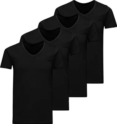 Produktbild von JACK&JONES Herren T-Shirt, 4er Pack - JACBASIC V-NECK TEE, Kurzarm, einfarbig, Baumwolle Schwarz L