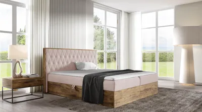 Obrázek produktu pro Manželská postel 200x220 CHANTELLE 6 - dub wotan / růžová + topper