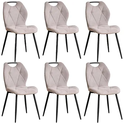 Productafbeelding van Eetkamerstoel, zachte stoffen bekleding, minimalistische moderne stijl, set van 6, beige kleur