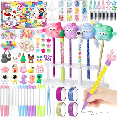 Immagine prodotto di Kit per creare penne fai-da-te. Set per la creazione di penne con oltre 170 accessori. Kit creativo per bambini dai 5 ai 12 anni. Crea penne personalizzate. Giocattolo creativo