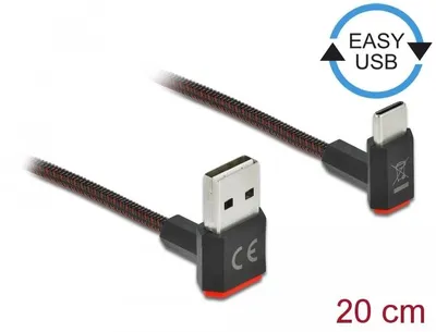 Produktbild von DELOCK USB-A 2.0 Stecker < USB-C Stecker gewinkelt  0,2m SW