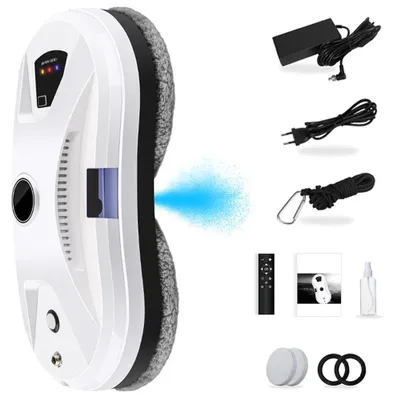 Image de Robot nettoyeur de vitres - Nettoyeur de vitres électrique - Planification de trajets intelligente - Puissance d'aspiration de 5600 Pa - Télécommande - 220V - Blanc