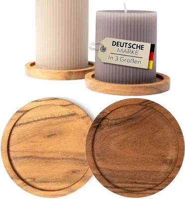 Immagine prodotto di Set di 2 sottobicchieri in acacia per candele fino a 10 cm di diametro / sottobicchieri in legno rotondi per candele a colonna candele di battesimo candele piattini candele