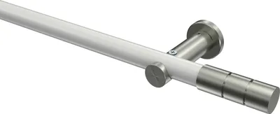 Produktbild von Interdeco Gardinenstange / Vorhangstange Weiß / Edelstahl-Optik, Typ Platon Elanto (Rillenzylinder) ohne Ringe, 20 mm Ø 1-läufig, 320 cm