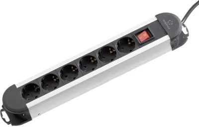 Produktbild von Renkforce 614A-CMB Steckdosenleiste mit Schalter 6fach Schwarz, Silber Schutzkontakt 1 St.