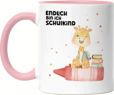 Produktbild von Endlich bin ich Schulkind Tasse Rosa Schulanfang Giraffe Einschulungs-Geschenk