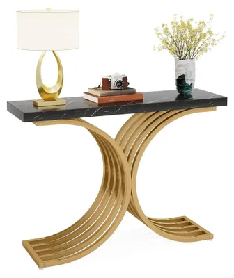 Produktbild von Schmaler Konsolentisch - Beistelltisch für Flur und Sofa - Holzplatte mit Metallgestell in Gold - Rechteckig - 100 x 30 x 80 cm - Gold