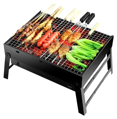 Produktbild von Holzkohlegrill BBQ Grill Picknickgrill Edelstahl Tragbarer Camping Grill Abnehmbare Grillroste für Gartenpartys (36x27x20cm)