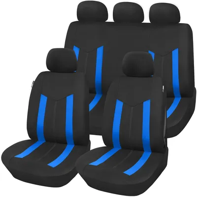 Produktbild von Upgrade4cars Autositzbezüge Set Universal Blau | Auto-Schonbezüge Vordersitze & Rückbank | Autositzbezug Schwarz | Autozubehör Innenraum | Geschenke für Frauen und Männer