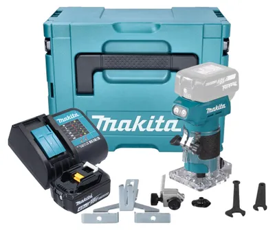 Obrázek produktu pro Makita DRT 52 SM1J akumulátorová fréza na hrany 18 V 6 mm bezkartáčová + 1x baterie 4,0 Ah + nabíječka + Makpac
