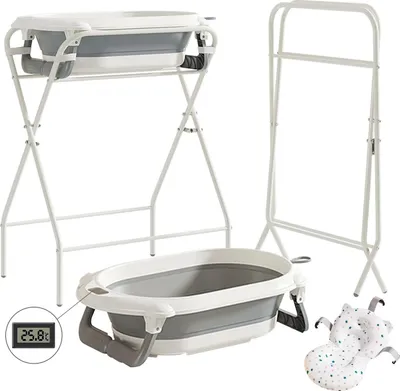 Produktbild von 3-in-1 Babybadewanne mit Ständer, ergonomisches Design, faltbare Struktur, GRAU