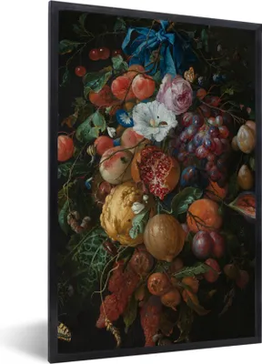 Produktbild von MuchoWow® Gerahmtes Poster Früchte und Blumen - Gemälde von Jan Davidsz. de Heem 40x60 cm - Poster mit Schwarzem Bilderrahmen Wandposter Rahmen Foto Bilder - Papierdruck - Wandbilder