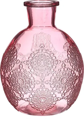 Produktbild von Kugelvase Bologna mit der Höhe 12 cm und 17 cm und in 6 Farben wählbar | Kugelflasche | Glasflaschen | kleine Deko Vasen | kleine Flaschen | Tischdeko Vasen | Hochzeit Vasen , Farbe:Pink, Größe:h.17 cm Ø 12.5 cm