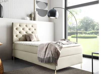 Obrázek produktu pro Taštičková postel LIDIA 90 x 200cm s úložným boxem TOPPER 5cm  béžový velur vysoké zlaté nohy