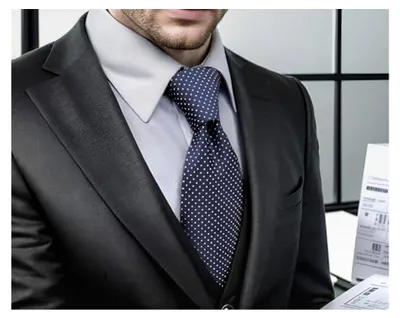 Produktbild von Dünne Herren Krawatte in Navy Blau mit weißen Punkten aus Seide 6cm
