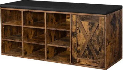 Image de Étagère à chaussures Rootz – Meuble à chaussures – 11 paires de chaussures – Banc – 110 x 30 x 48 cm