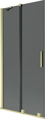 Produktbild von Mexen Velar Badewannen-Faltwand, 2-flügelig verschiebbar, 90 x 150 cm, Graphit, gebürstetes Gold - 896-090-000-41-55